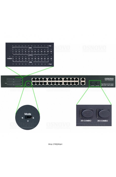 PoE коммутатор на 24 PoE порта Osnovo SW-62422(400W)